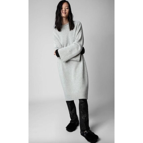 Zadig & Voltaire Selena Side Slit Sweater Dress Size M/L Wool Cashmere Oversized - Picture 2 of 8